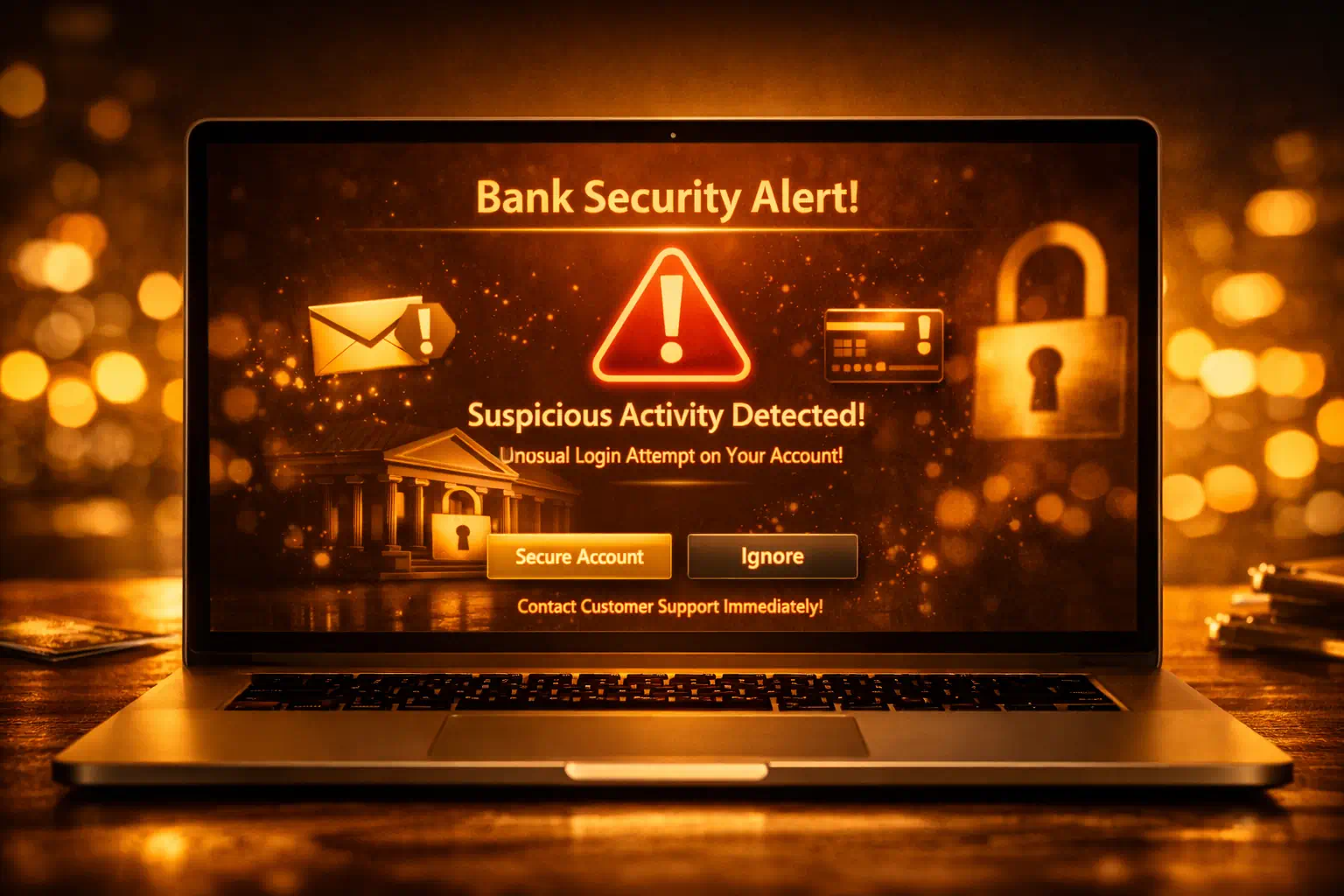high-quality graphic of a laptop showing a security alert