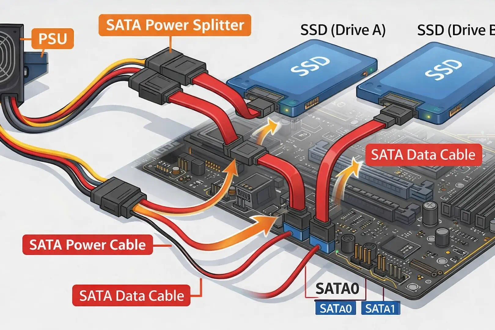 two-ssd and sata power splitter connection diagram