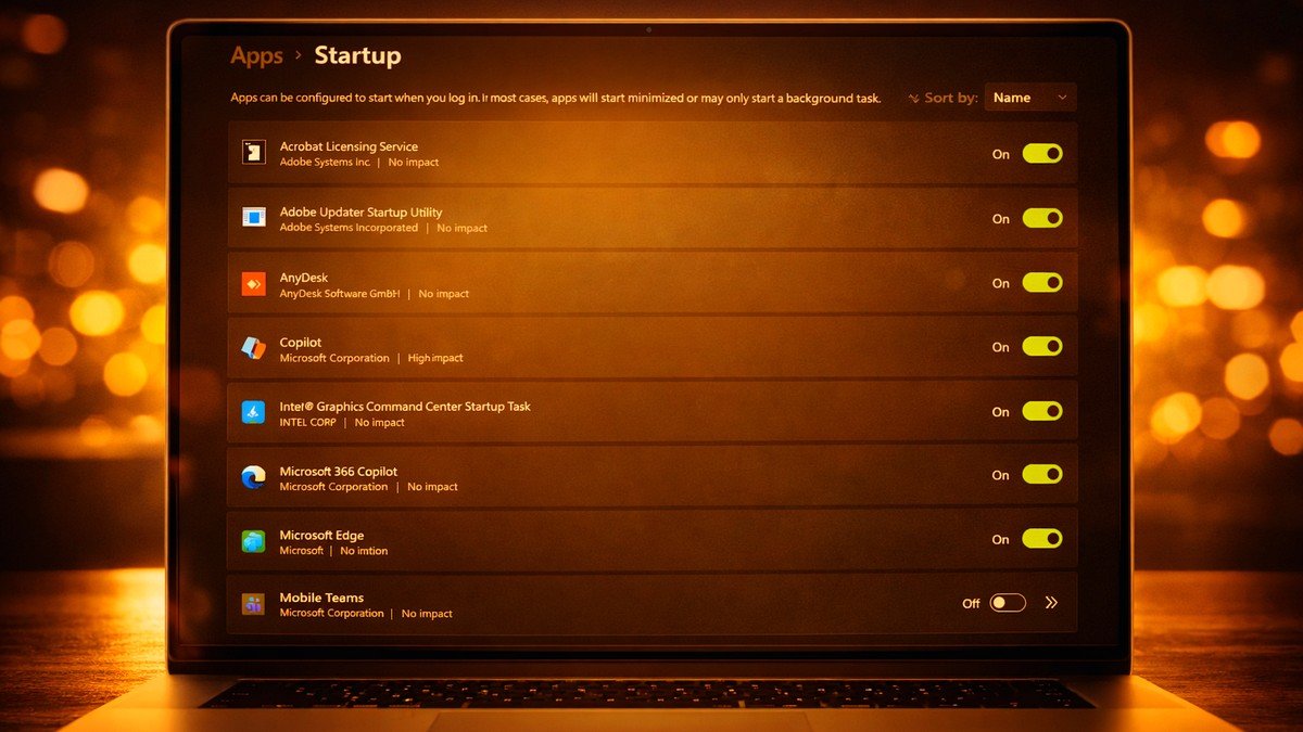 Windows 11 Startup Apps settings screen showing high impact background program